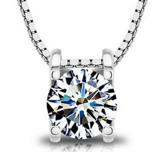 Rhodium overlay Solitaire 4 Carat Necklace Made with Swarovski Crystals